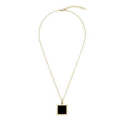 Square Black Onyx 18K Yellow Gold Over Sterling Silver Pendant With Chain