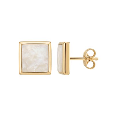 Square Mother of Pearl 18K Yellow Gold Over Sterling Silver Earrings