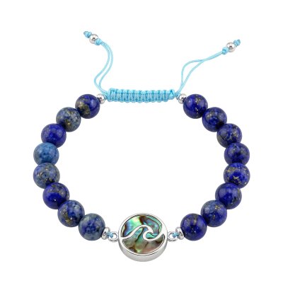 Ablaone & Lapis Beaded Sterling Silver Adjustable Bracelet