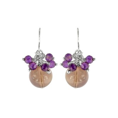 Smoky Quartz & Amethyst Beaded Sterling Silver Earrings