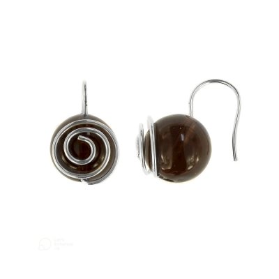 Smoky Quartz Beaded Sterling Silver Earrings