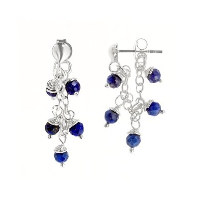 Lapis Lazuli Beaded Sterling Silver Earrings