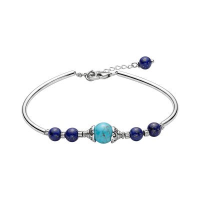 Turquoise & Lapis Lazuli Beaded Sterling Silver Bracelet