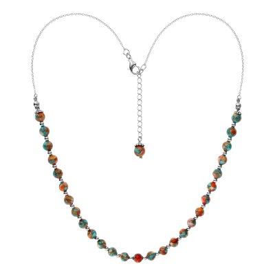 Blended Turquoise With Spiny Oyster Shell Beaded Sterling Silver Necklace