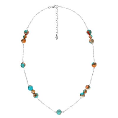Blended Turquoise With Spiny Oyster Shell Beaded Sterling Silver Necklace