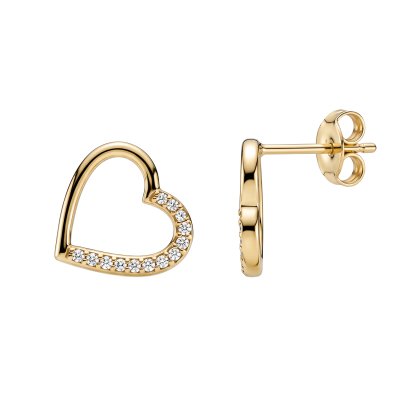 White Zircon Two-Tone Sterling Silver Heart Earrings