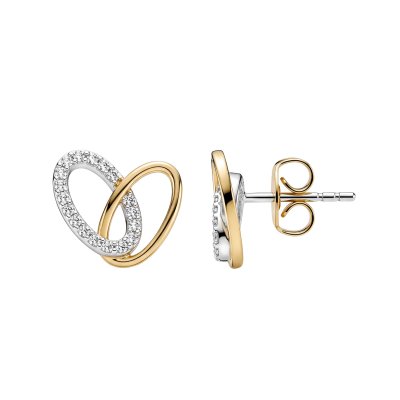 White Zircon Two-Tone Sterling Silver Heart Earrings