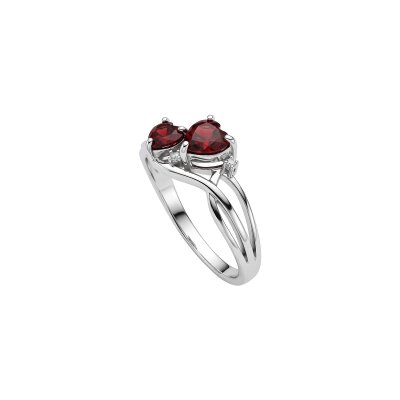 Garnet & White Zircon Sterling Silver Heart Ring