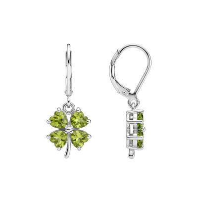 Peridot Sterling Silver Four Leaf Clover Dangle Earrings