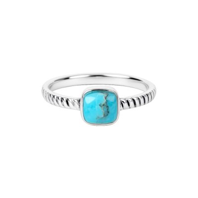 Sterling Silver Square Cushion Ring with Blue Turquoise