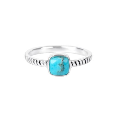 Sterling Silver Square Cushion Ring with Blue Turquoise
