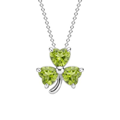 Peridot Sterling Silver Three Leaf Clover Stud Pendant Necklace