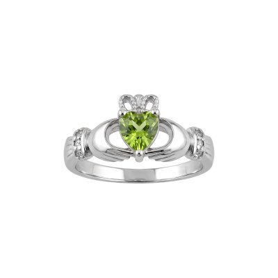 Peridot & White Zircon Sterling Silver Claddagh Ring