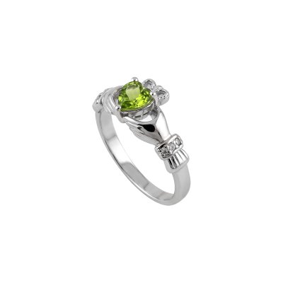 Peridot & White Zircon Sterling Silver Claddagh Ring
