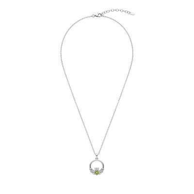Peridot & White Zircon Sterling Silver Claddagh Pendant Necklace