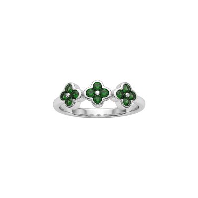 Chrome Diopside Sterling Silver Triple Four Leaf Clover Ring