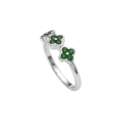 Chrome Diopside Sterling Silver Triple Four Leaf Clover Ring