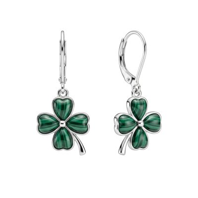Malachite Sterling Silver Four Leaf Clover Dangle Earrings