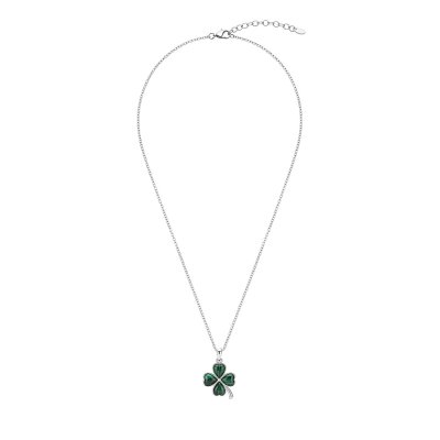 Malachite Sterling Silver Four Leaf Clover Pendant Necklace