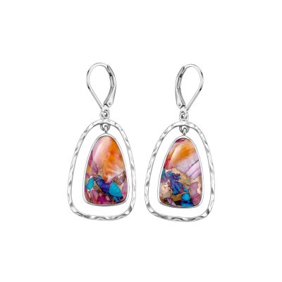 Blended Pink Spiny Oyster With Turquoise Earrings