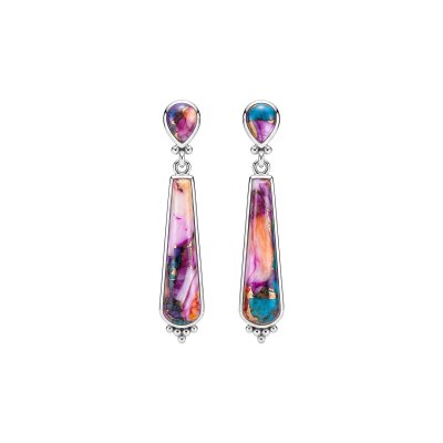Blended Pink Spiny Oyster With Turquoise Earrings