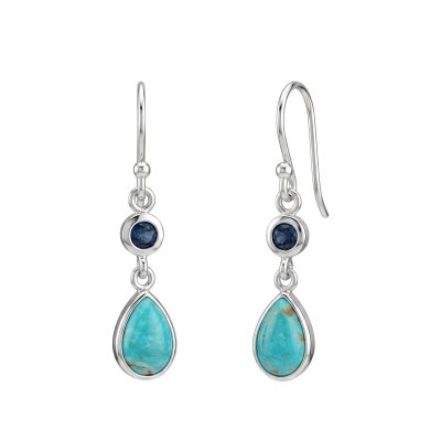 Turquoise & London blue Topaz Sterling Silver Earrings
