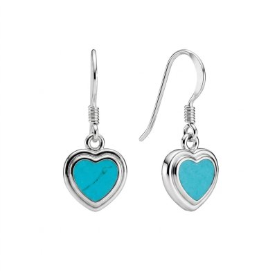 Turquoise Sterling Silver Heart Inlay Earrings