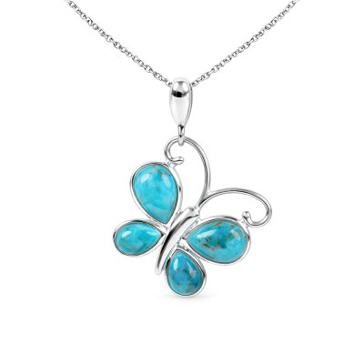 Sterling Silver Turquoise Butterfly Pendant with Chain 18 Inches