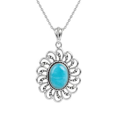 Sterling Silver Larimar Pendant with Chain 18 Inches