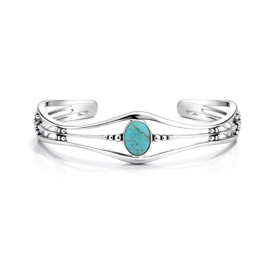 Sterling Silver Blue Kingman Bangle 7.5 Inches