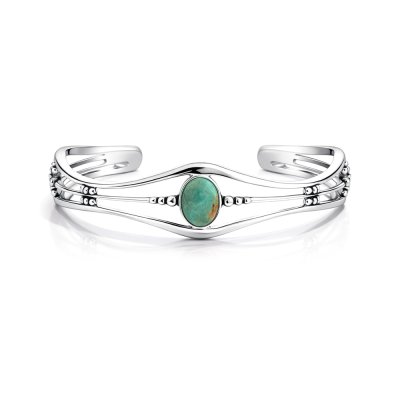 Sterling Silver Green Kingman Bangle  7.5 Inches