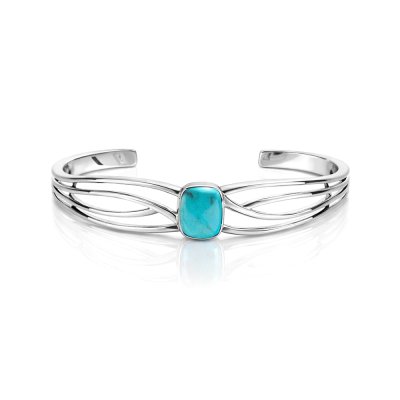 Sterling Silver Blue Kingman Bangle  7.5 Inches