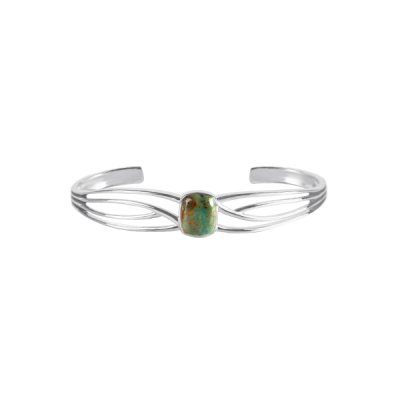Sterling Silver Green Kingman Bangle  7.5 Inches