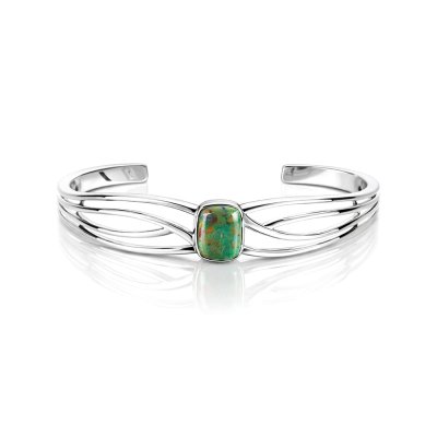 Sterling Silver Green Kingman Bangle  7.5 Inches