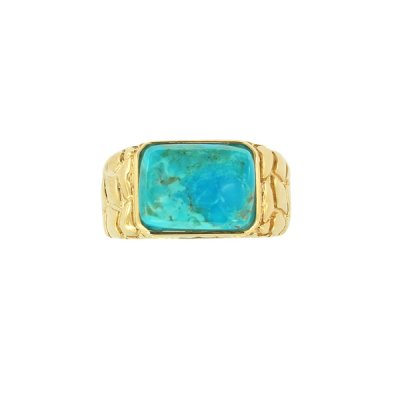 Sterling Silver Turquoise Cobblestone Ring Over Yellow Gold 18K Plated