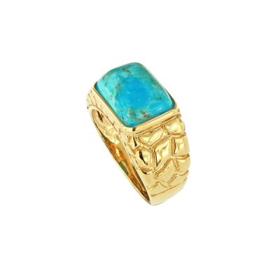 Sterling Silver Turquoise Cobblestone Ring Over Yellow Gold 18K Plated