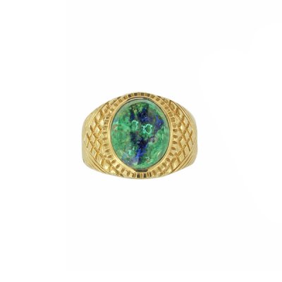 Sterling Silver Azurite Malachite Men's Ring With Yellow Gold Plated