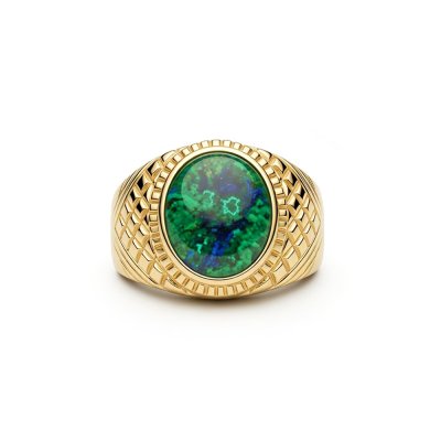 Sterling Silver Azurite Malachite Men's Ring With Yellow Gold Plated
