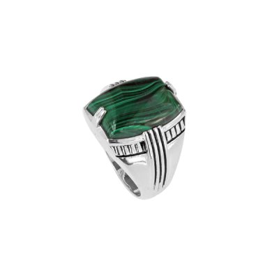 Sterling Silver Malachite Men's Ring