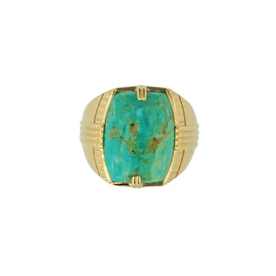Sterling Silver Turquoise Men's Ring Over 18K Yellow Gold Plated