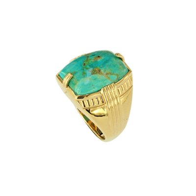 Sterling Silver Turquoise Men's Ring Over 18K Yellow Gold Plated
