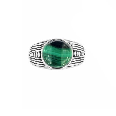 Sterling Silver Malachite Men's Ring