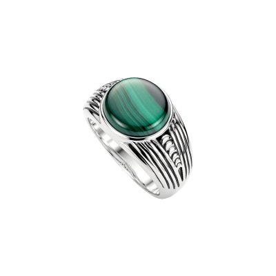 Sterling Silver Malachite Men's Ring