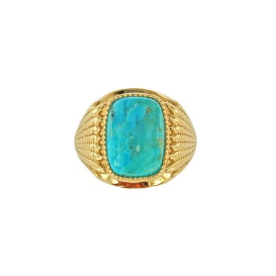Sterling Silver Turquoise Men's Ring Over 18K Yellow Gold Plated