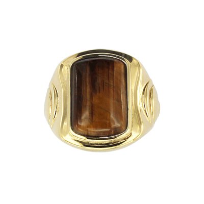Sterling Silver Tiger's Eye Men's Ring over 18K Yellow Gold Plated