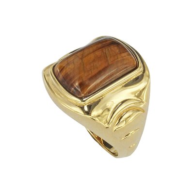 Sterling Silver Tiger's Eye Men's Ring over 18K Yellow Gold Plated