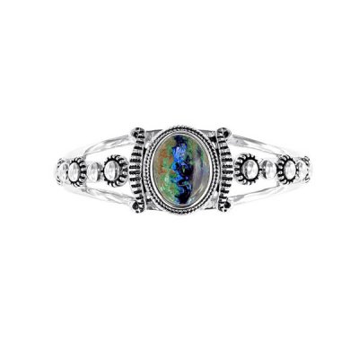 Sterling Silver Azurite Malachite Cuff Bangle 7.5 Inch