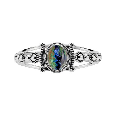 Sterling Silver Azurite Malachite Cuff Bangle 7.5 Inch