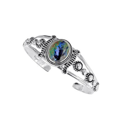 Sterling Silver Azurite Malachite Cuff Bangle 7.5 Inch