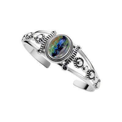 Sterling Silver Azurite Malachite Cuff Bangle 7.5 Inch